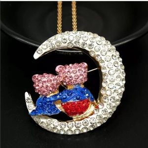 Bear Hugging Moon Necklace/Brooch Pin